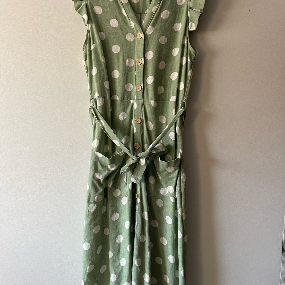 Sage Green Polka Dot Midi Summer Dress